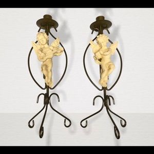 Pair of Cherub Angel Candle Holders